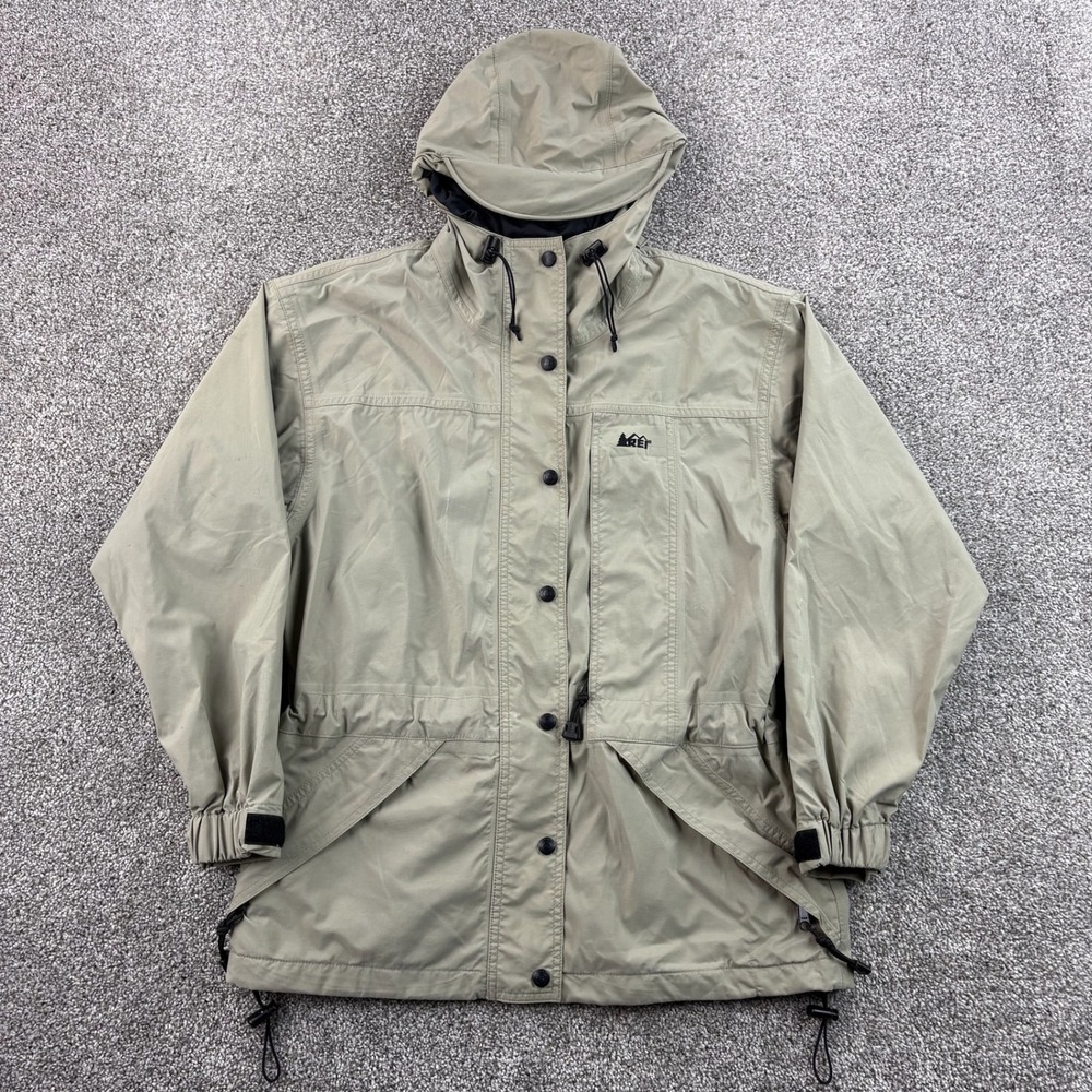 Vintage REI Jacket Women's 4 Khaki Outdoor Gorpcore Hooded Full Zip Utility Coat